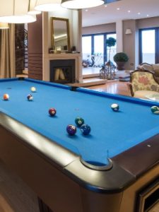 snooker table with blue table